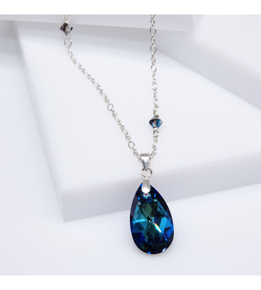 Larme Crystal Bermuda Blue collier artisanal en Argent 925