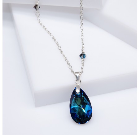 Larme Crystal Bermuda Blue collier artisanal en Argent 925