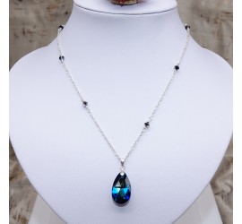 Larme Crystal Bermuda Blue collier artisanal en Argent 925