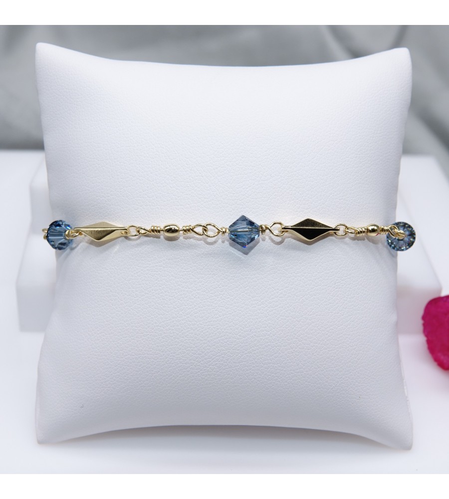 Toupie Denim Blue bracelet artisanal plaqué or