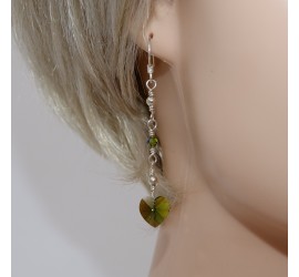 Cœur Olivine boucle d'oreille en Argent 925