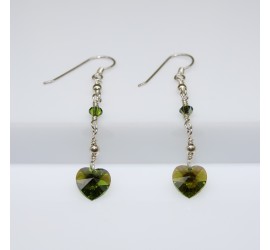 Cœur Olivine boucle d'oreille en Argent 925