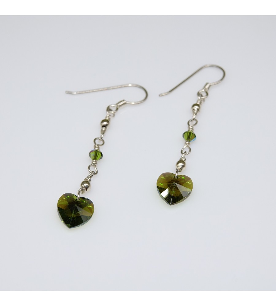 Cœur Olivine boucle d'oreille en Argent 925