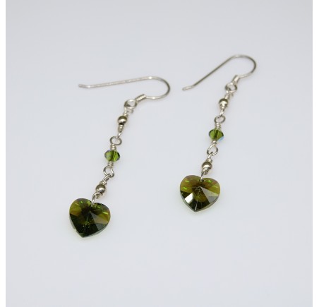 Cœur Olivine boucle d'oreille en Argent 925