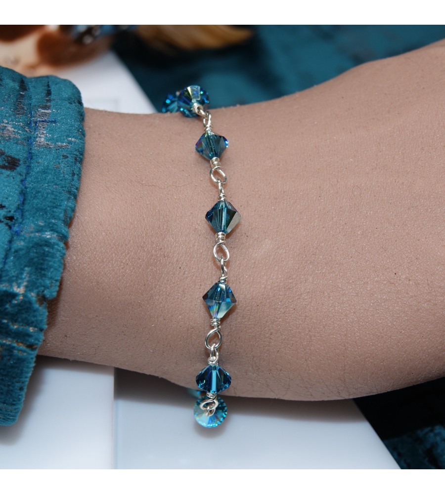 Toupie Indicolite bracelet artisanal en Argent 925