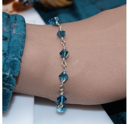 Toupie Indicolite bracelet artisanal en Argent 925