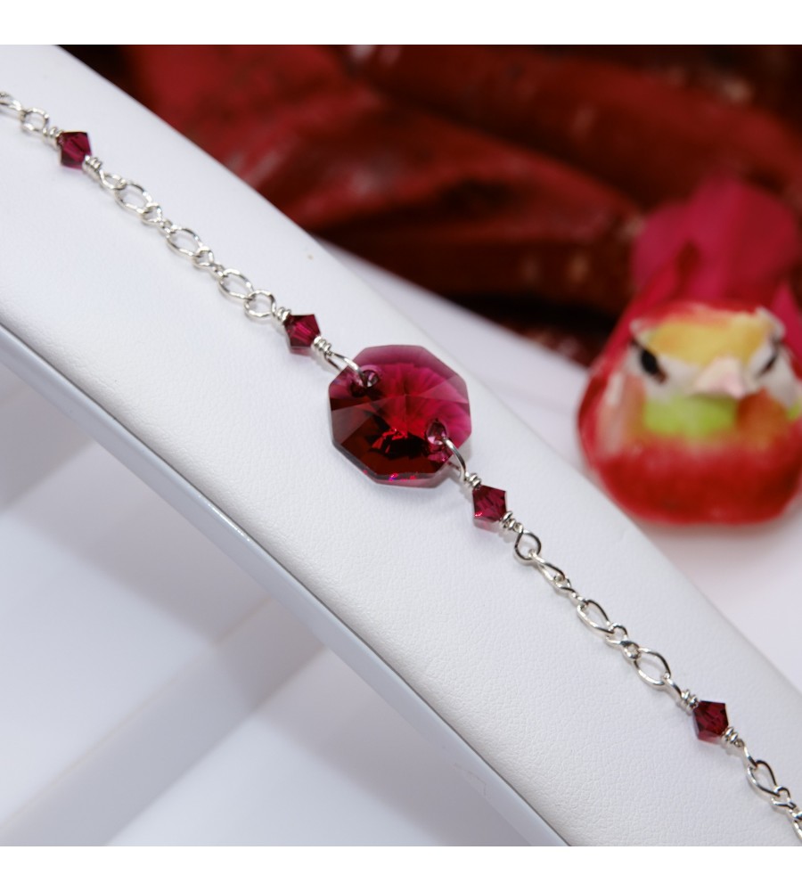 Octogone Ruby bracelet artisanal en Argent 925