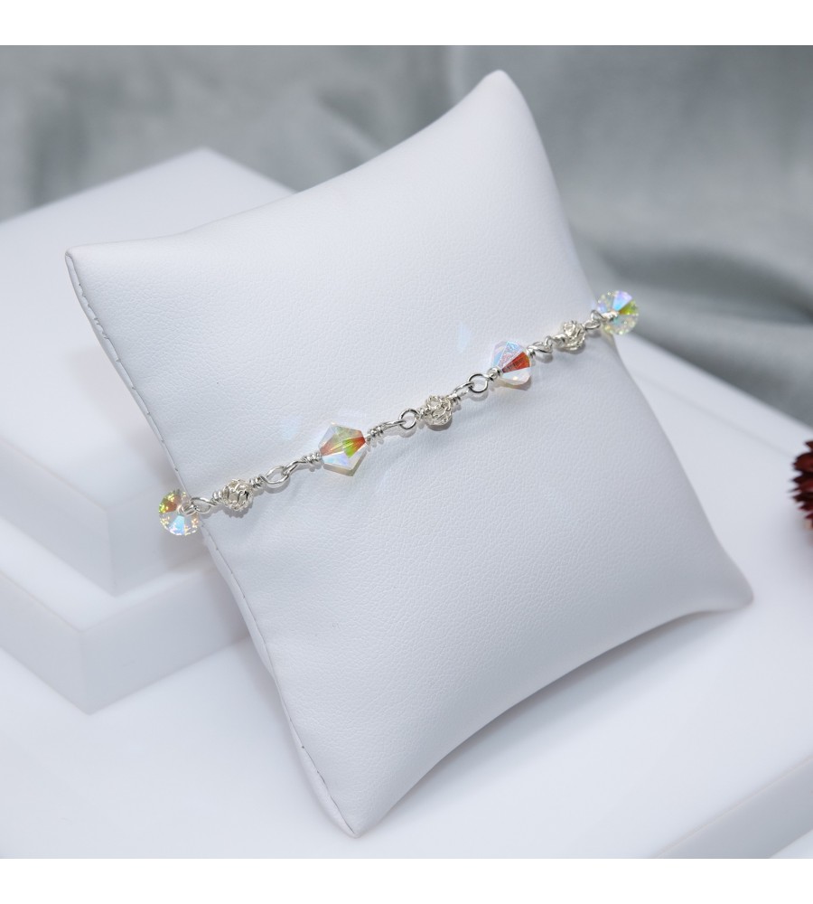 Toupie Crystal AB2X bracelet artisanal en Argent 925