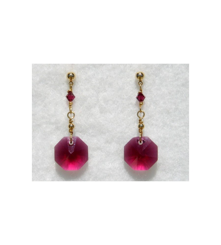 Boucles d'oreilles clous plaqué or octogones et toupies Ruby