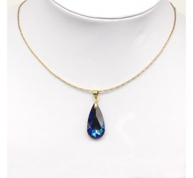 Collier artisanal ras de cou doré Larme Crystal Bermuda Blue