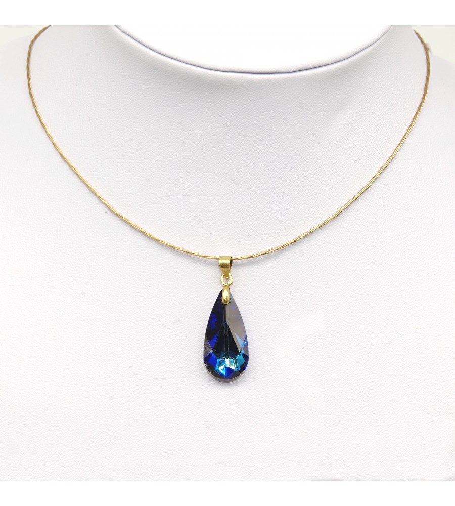 Collier artisanal ras de cou doré Larme Crystal Bermuda Blue Collier artisanal ras de cou doré Larme Crystal Bermuda Blue