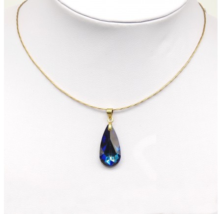 Collier artisanal ras de cou doré Larme Crystal Bermuda Blue