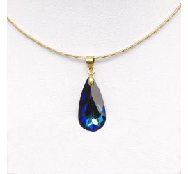 Collier artisanal ras de cou doré Larme Crystal Bermuda Blue