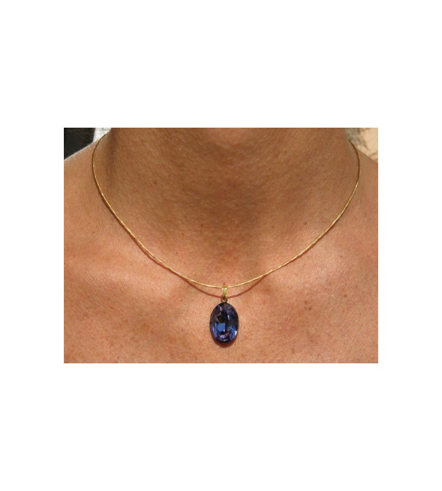 Collier artisanal ras de cou doré ovale Tanzanite