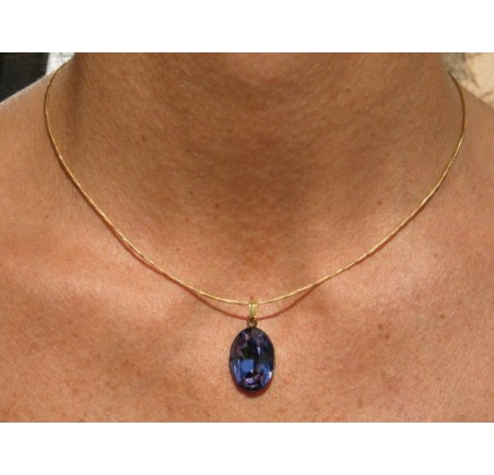 Collier artisanal ras de cou doré ovale Tanzanite