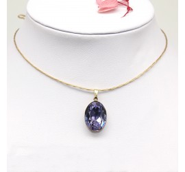 Collier artisanal ras de cou doré ovale Tanzanite