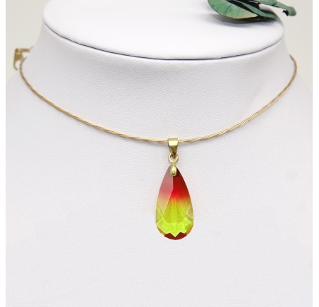 Collier artisanal ras de cou doré Larme Crystal Fireopal