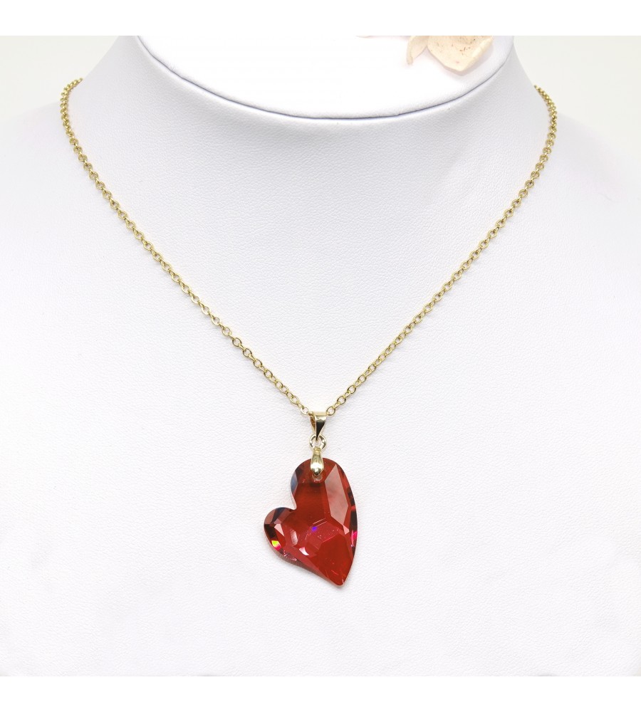Collier plaqué or Coeur Devoted Crystal Red Magma