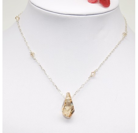 Collier en Argent 925ème Goutte Polygone Crystal Golden Shadow