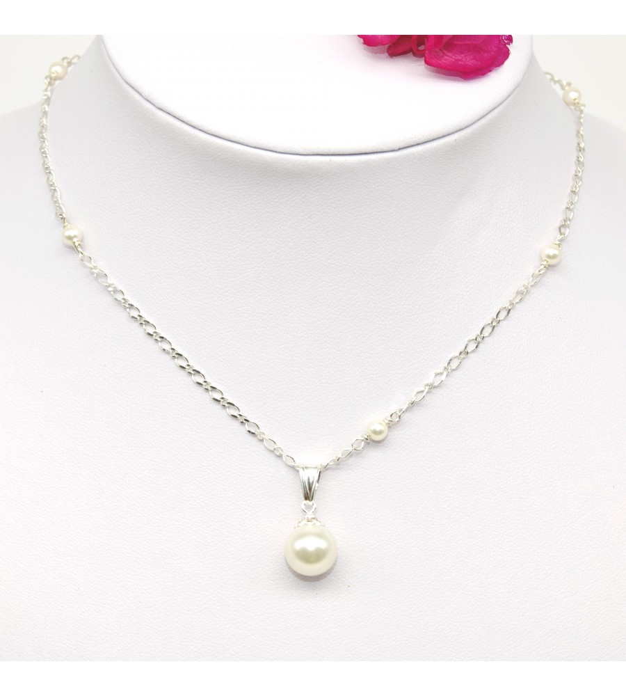 Collier en Argent 925ème Ronde nacrée Cream Collier en Argent 925ème Ronde nacrée Cream
