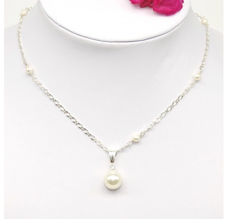 Collier en Argent 925ème Ronde nacrée Cream