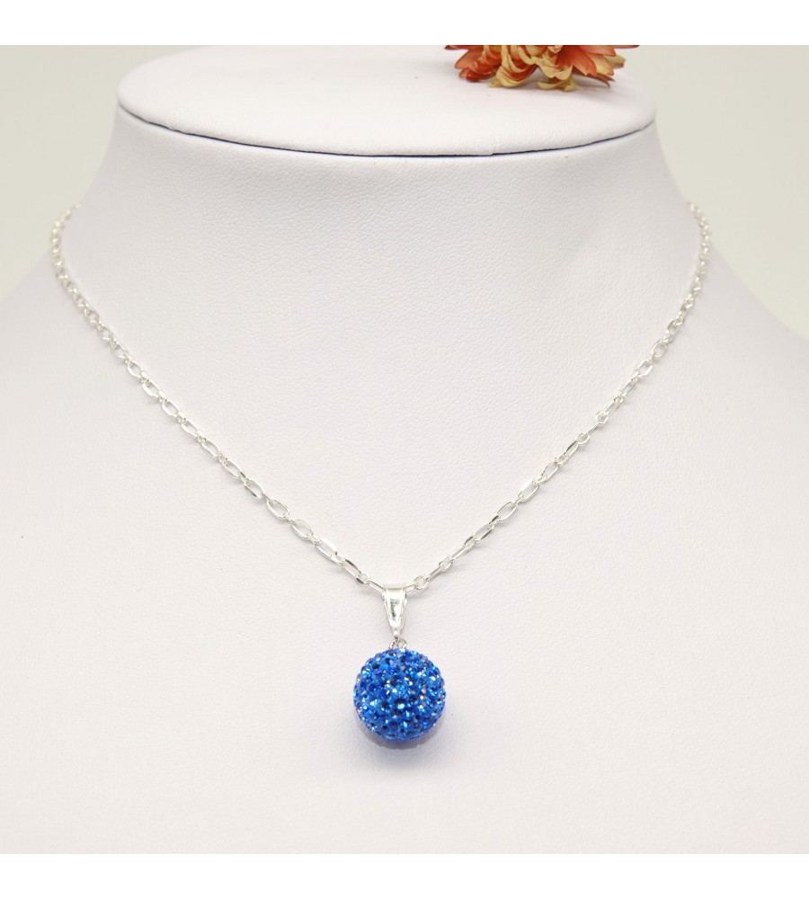 Collier en Argent 925ème Boule Strass Sapphire