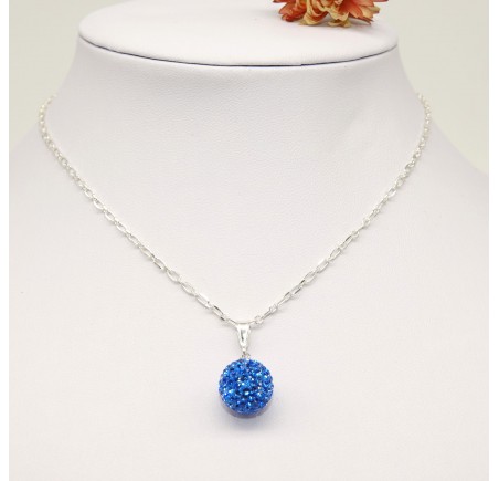 Collier en Argent 925ème Boule Strass Sapphire