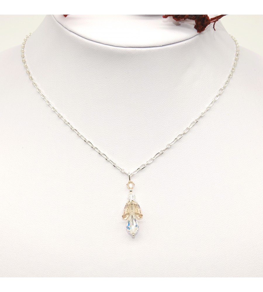 Collier en Argent 925ème Dome Crystal Golden Shadow et Crystal AB Collier en Argent 925ème Dome Crystal Golden Shadow et Crystal AB