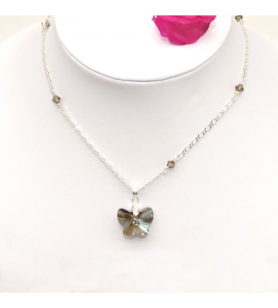 Collier en Argent 925ème Papillon Crystal Bronze Shade