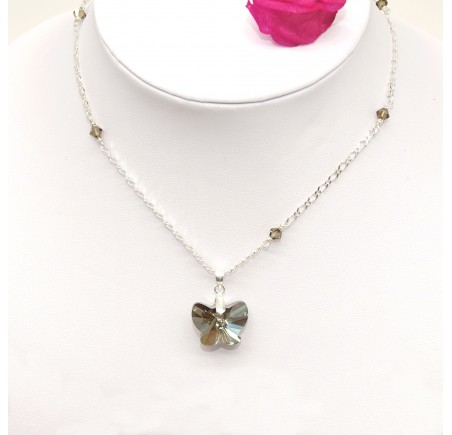 Collier en Argent 925ème Papillon Crystal Bronze Shade