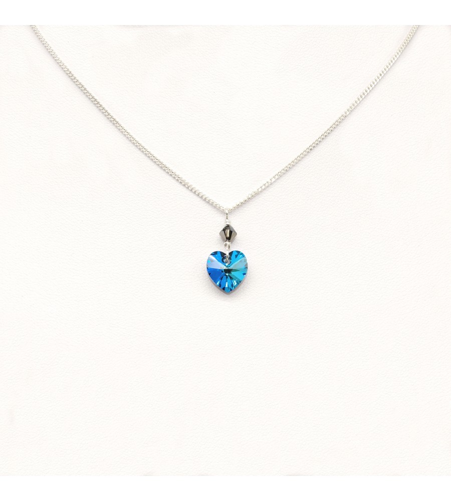 Collier en Argent 925ème Cœur Crystal Bermuda Blue