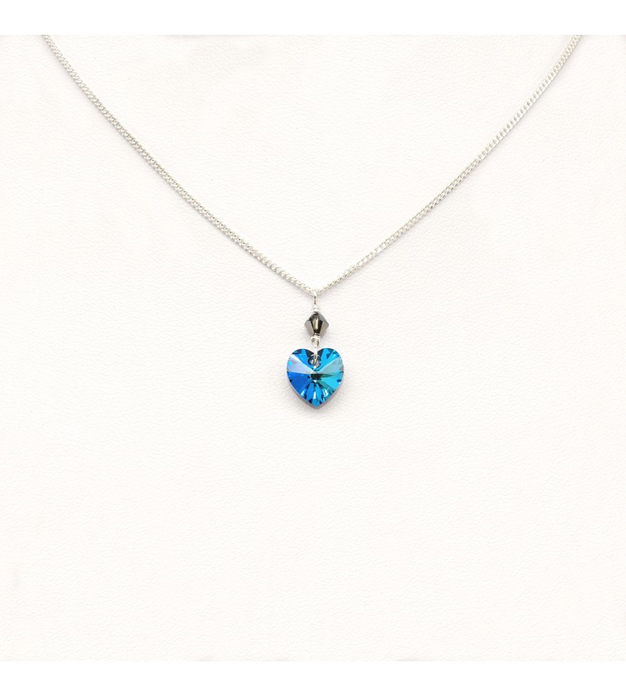 Collier en Argent 925ème Cœur Crystal Bermuda Blue Collier en Argent 925ème Cœur Crystal Bermuda Blue