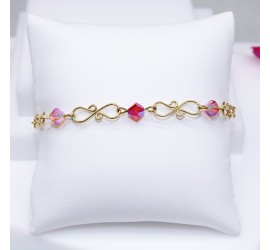 Bracelet artisanal plaqué or toupies 6 mm fireopal AB2X