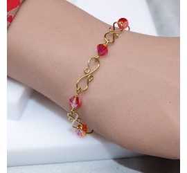 Bracelet artisanal plaqué or toupies 6 mm fireopal AB2X