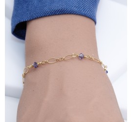Bracelet artisanal plaqué or Tanzanite