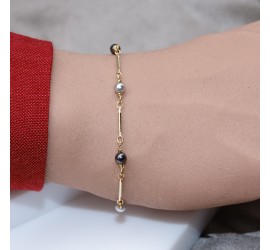 Bracelet artisanal doré nacré Black et Light Grey