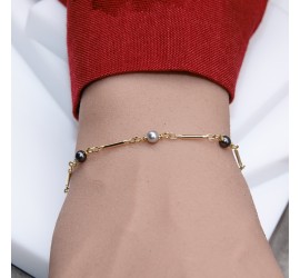Bracelet artisanal doré nacré Black et Light Grey