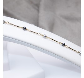 Bracelet artisanal doré nacré Black et Light Grey