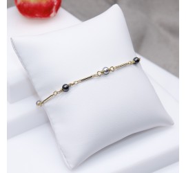 Bracelet artisanal doré nacré Black et Light Grey