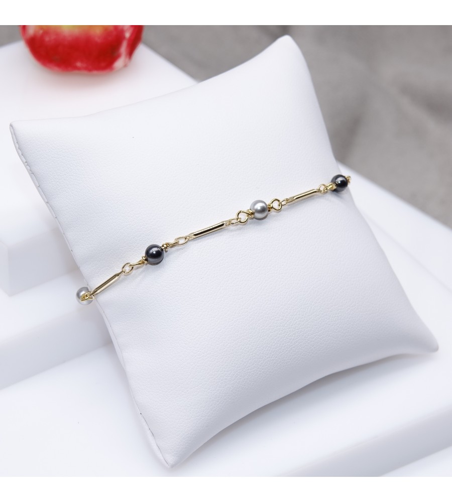 Bracelet artisanal doré nacré Black et Light Grey Bracelet artisanal doré nacré Black et Light Grey
