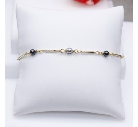 Bracelet artisanal doré nacré Black et Light Grey