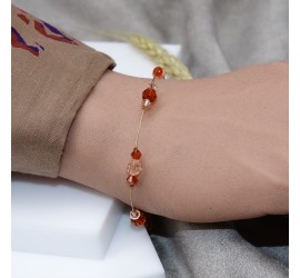 Bracelet artisanal doré Rouge Indien et Pêche Clair