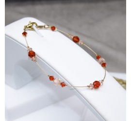 Bracelet artisanal doré Rouge Indien et Pêche Clair