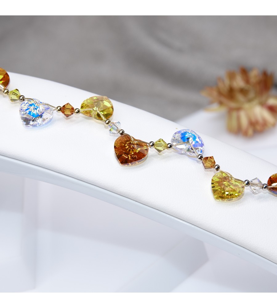 Bracelet artisanal doré Coeur Topaz, Light Topaz et Crystal AB Bracelet artisanal doré Coeur Topaz, Light Topaz et Crystal AB