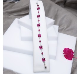 Bracelet artisanal argenté papillon Fuchsia