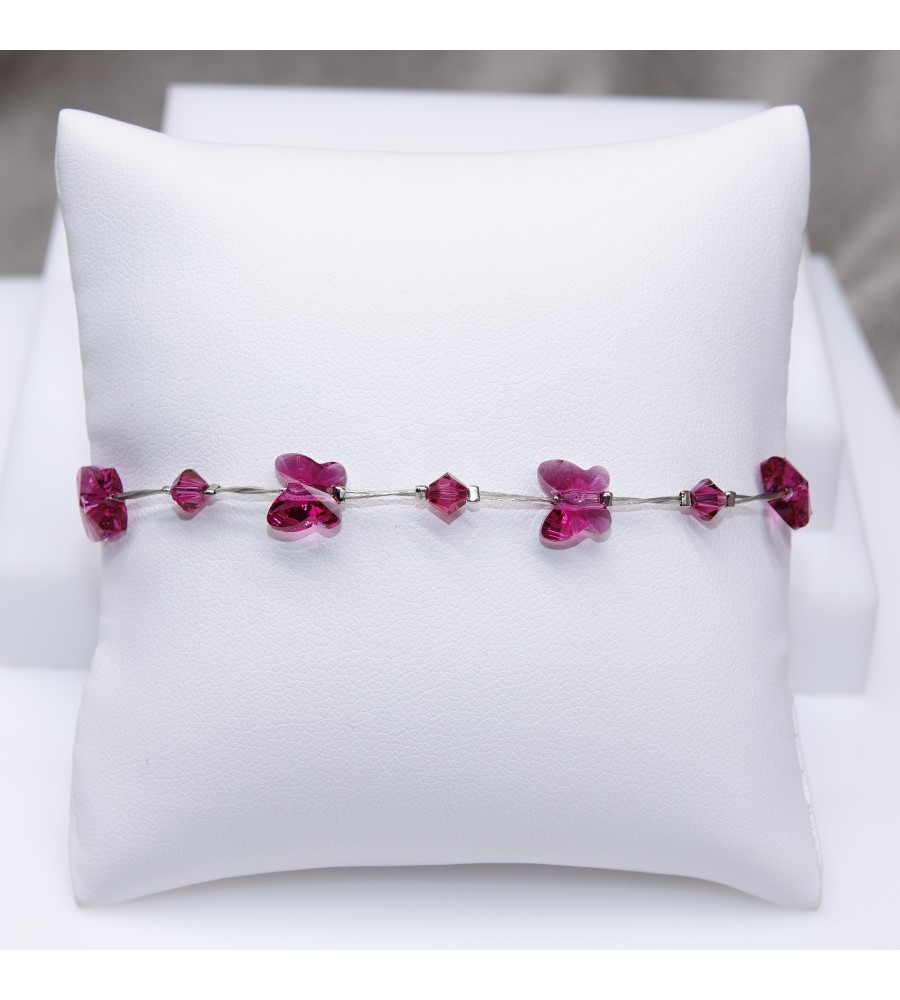 Bracelet artisanal argenté papillon Fuchsia Bracelet artisanal argenté papillon Fuchsia