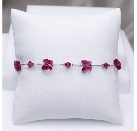 Bracelet artisanal argenté papillon Fuchsia