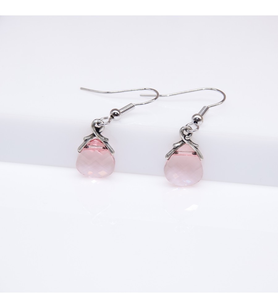 Boucles d'oreilles artisanale Goutte Rose Clair