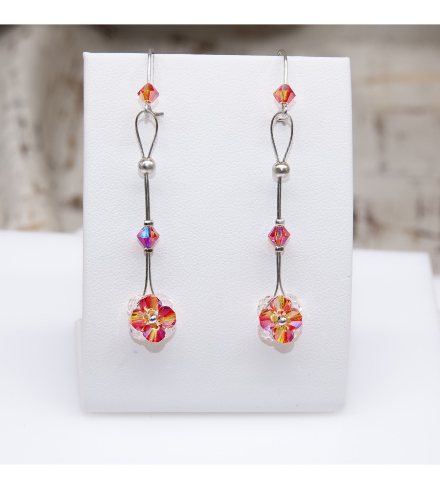 Boucles d'oreilles artisanale Fleur Fireopal Boucles d'oreilles artisanale Fleur Fireopal