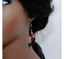 Boucles d'oreilles artisanale Coeur Rouge et Vert